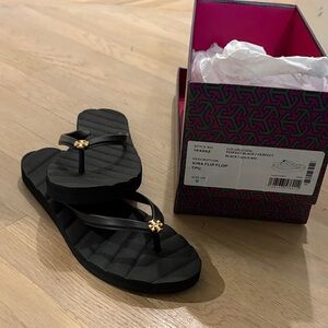 Tory Burch Black Sandals with Gold Accent
